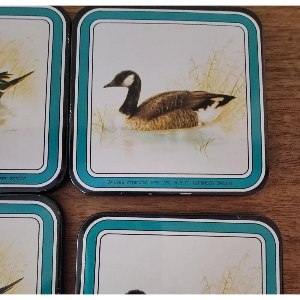Vintage Set Of 6 Enesco Giordano Art 1986 Duck Design Square Coasters - Picture 7 of 7